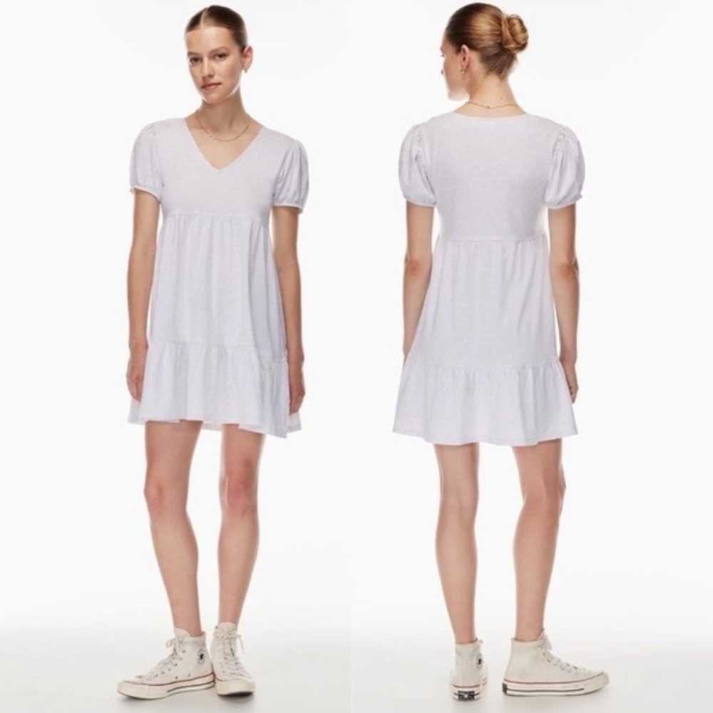 Aritzia Sunday Best Cruise Dress M White Tiered Puff Sleeve Mini Dress Coastal